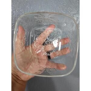 KIG Vintage Indonesia Clear Glass Square Candy Dish No Lid Raised Daisy 5''